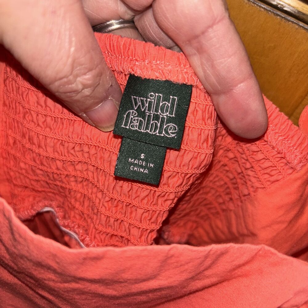 WILD FABLE Coral Dress Orange Square Neck Puff Sleeve Babydoll Mini S Smocked - Picture 5 of 9
